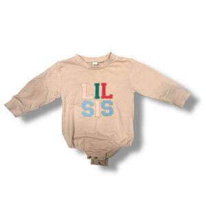 Tan Long Sleeve Baby Onesie with Colorful 'LIL SIS'